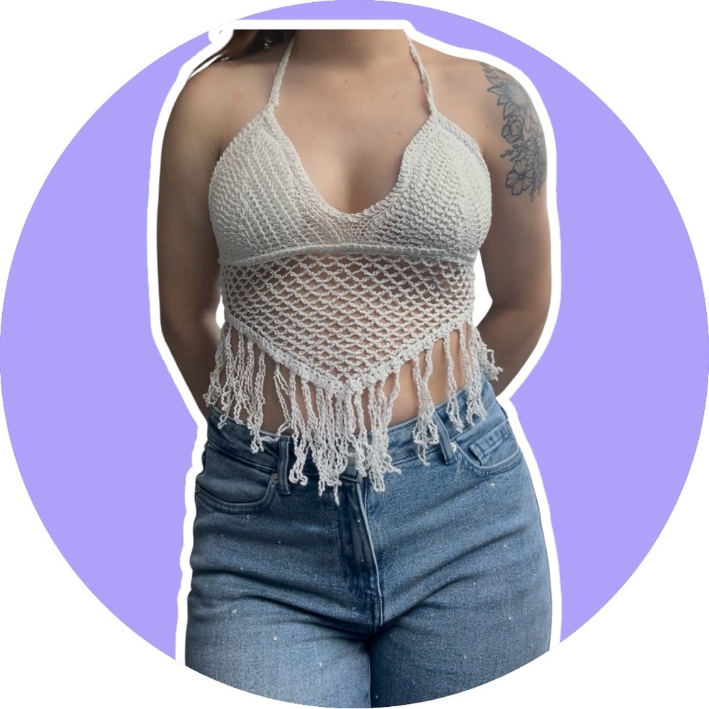 2/$15 Crochet Halter Top with Fringe